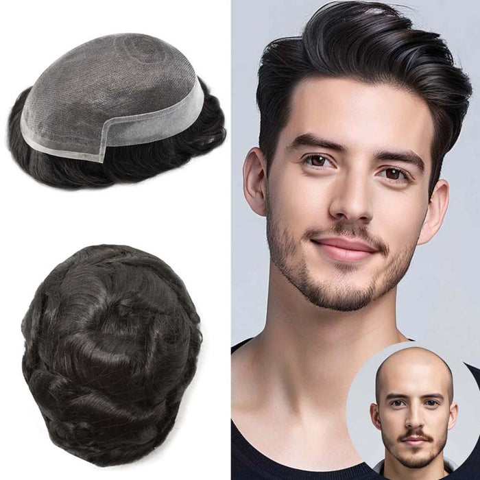 LYRICAL HAIR Hair System For Men Soft Welded Lace Base Front Human Hairpiece Bleached Knot Natural Hairline Hair System