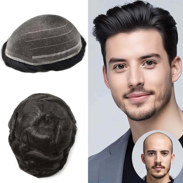 LYRICAL HAIR Full Swiss Super Welded Lace Mens Toupee Bleached Knots Men Hair Piece