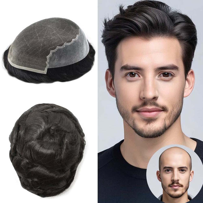 LYRICAL HAIR System For Men Human Hair Swiss Super Welded Lace wIith Poly Natural Hairline Bleached  Knots Toupee for Men