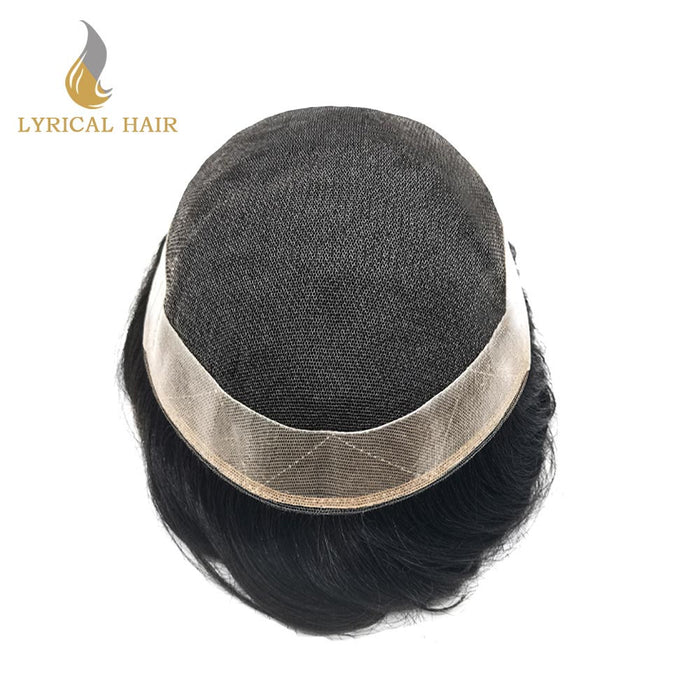 LYRICAL HAIR Mens Toupee Hair System French Lace PU Coated Mens Hairpiece Center Lace Human Toupee for Men