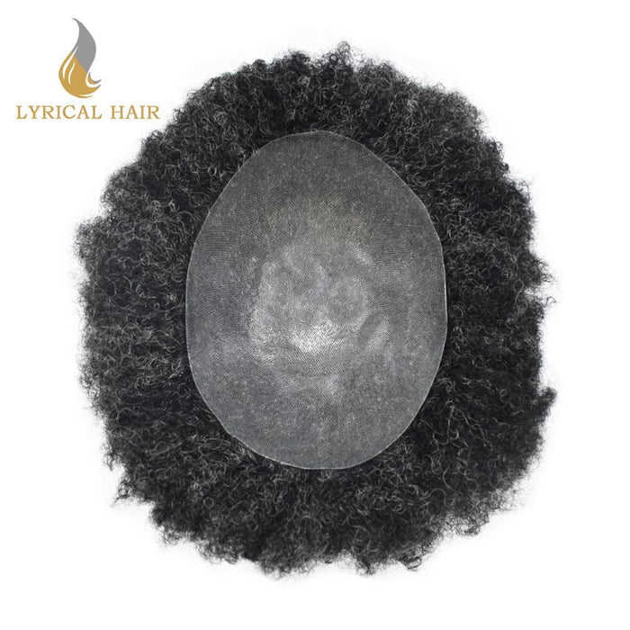 LYRICAL HAIR Hair Units for Black Men Thin Skin African American Men Full Poly Afro Curly Wave Mens Hairpieces