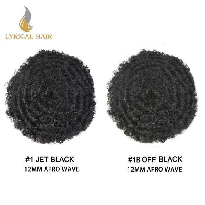LYRICAL HAIR Hair Units for Black Men Thin Skin African American Men Full Poly Afro Curly Wave Mens Hairpieces