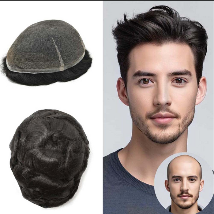 LYRICAL HAIR US Stock Full Swiss Lace Bleached Knots Mens Hairpieces Natural Hairline Toupee for Men