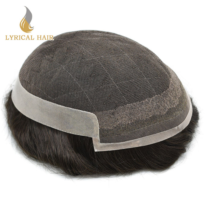 LYRICAL HAIR US Stock French Lace With Poly Coated Human Hair System For Men Natural Hairline Bleached  Knots Toupee for Men