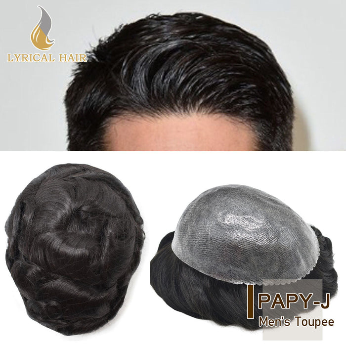 US Stock Toupee for Mens Full PU Injected Human Hairpiece for Men Durable Mens Hair System | Black