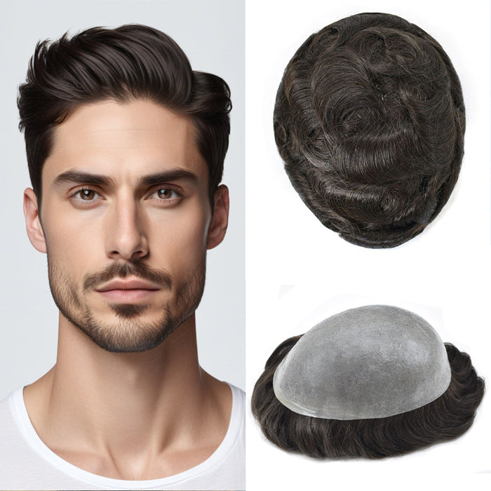 LYRICAL HAIR 0.08mm Thickness Natural&Durable Thin Skin Human Hair System For Men V-Looped Knots Mens Hairpieces Natural Hairline  Toupee for Men