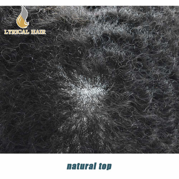 LYRICAL HAIR Afro Curly French Lace Front Hairpiece for Black Men Weave Hair Unit