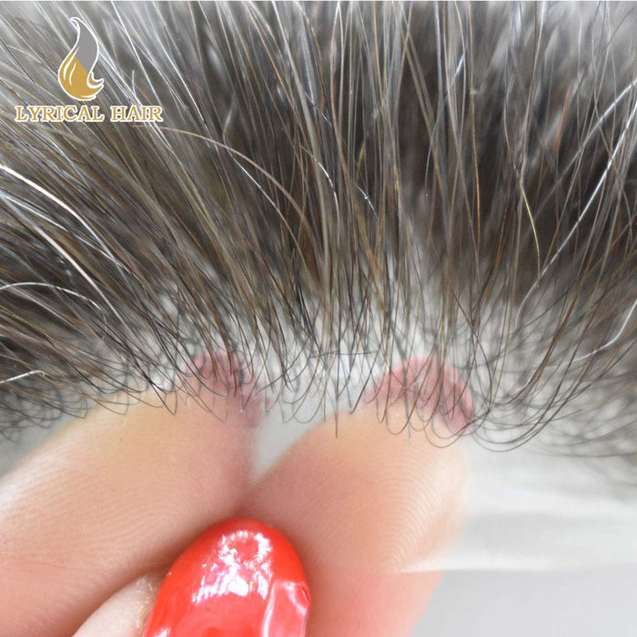 US Stock 0.06mm Ultra Thin Skin Hair System for Men V-Looped Knots Mens Hairpieces Toupee for Men | Black