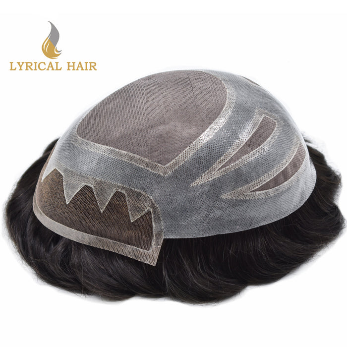 LYRICAL HAIR US STOCK Fine Mono Men Toupee French Lace Front Hair Pieces for Men Poly Skin Men Hair System