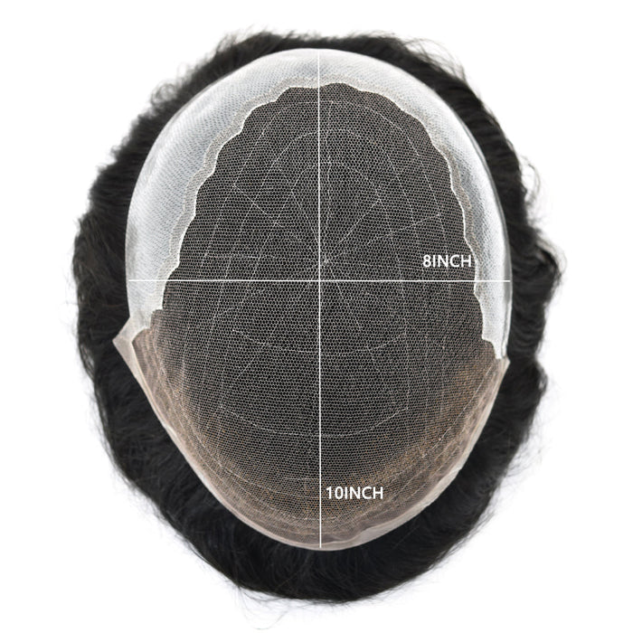 French Lace With PU Human Hair System For Men Natural Hairline Bleached  Knots Toupee for Men | Black