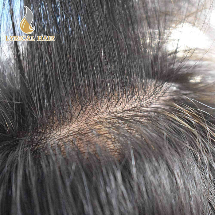 LYRICAL HAIR Mens Toupee 0.06mm Ultra Thin Skin Hair Replacement System for Men V-Looped Knots Mens Hairpieces Natural Hairline Toupee for Men