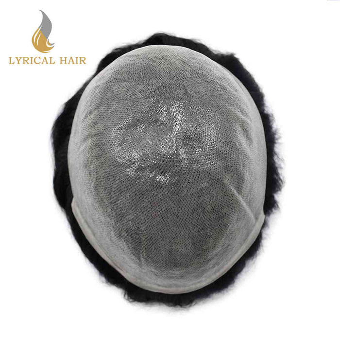 LYRICAL HAIR Mens Toupee 0.06mm Ultra Thin Skin Hair Replacement System for Men V-Looped Knots Mens Hairpieces Natural Hairline Toupee for Men