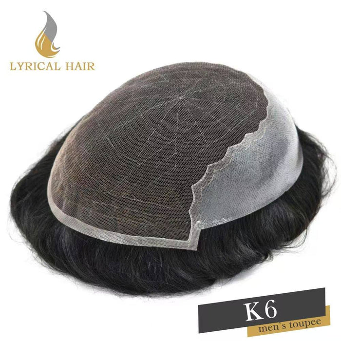 LYRICAL HAIR US Stock French Lace With PU Human Hair System For Men Natural Hairline Bleached Knots Toupee for Men