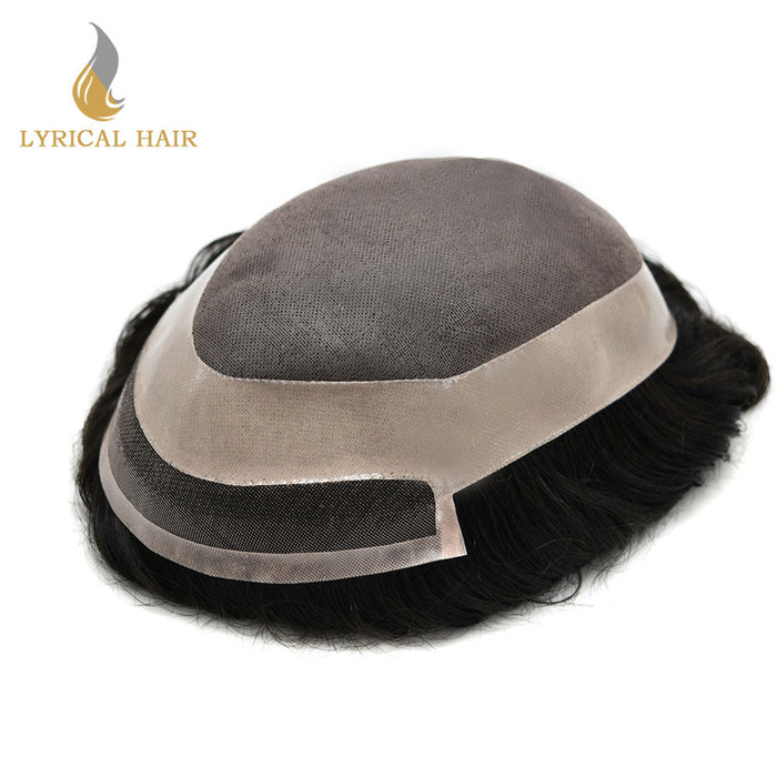 LYRICAL HAIR US Stock Fine Mono Hair System for Men PU Coated Perimeter 1/4ft Welded Mono Lace Front Mens Hairpieces