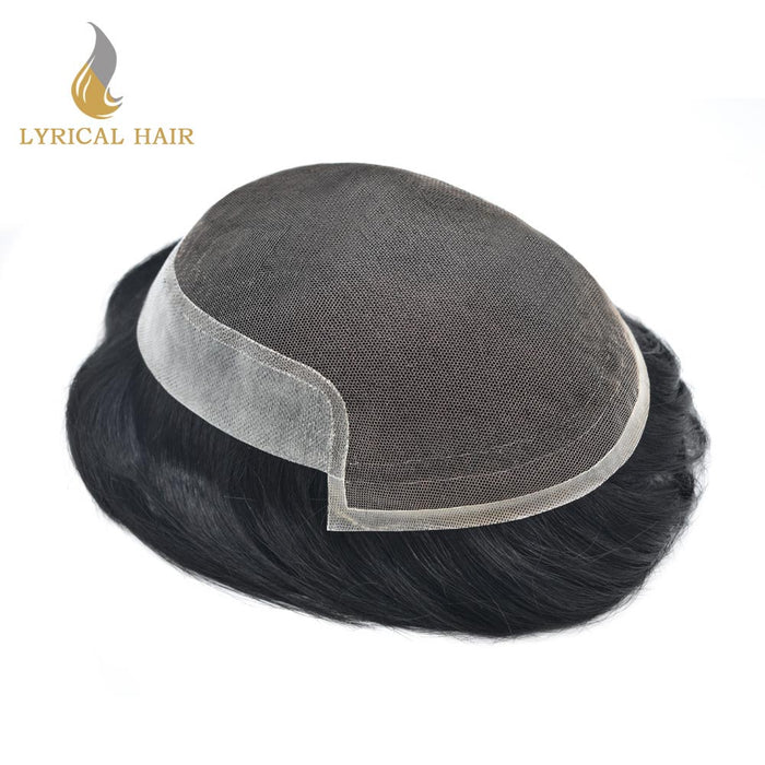 French Lace Front Mens Toupee Breathable Human Hairpiece | Black