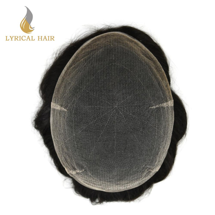 LYRICAL HAIR US Stock Full Swiss Lace Bleached Knots Mens Hairpieces Natural Hairline Toupee for Men