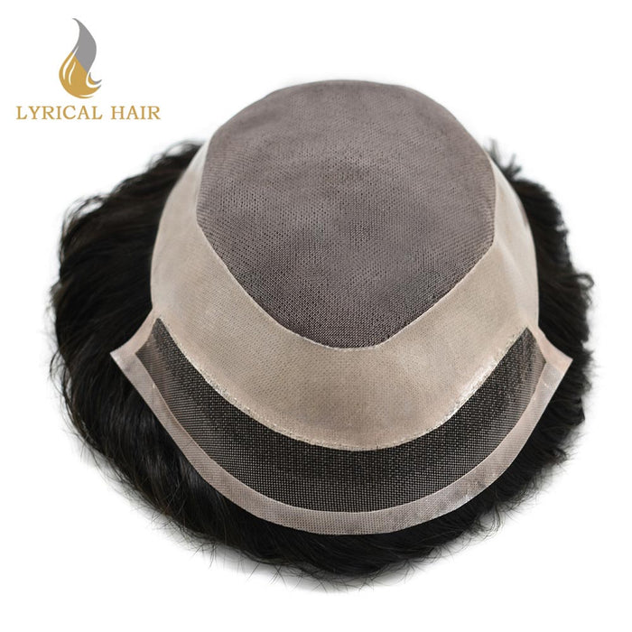 LYRICAL HAIR Fine Mono Hair System for Men PU Coated Perimeter 1/4ft Welded Mono Mens Hairpieces Lace Front Toupee