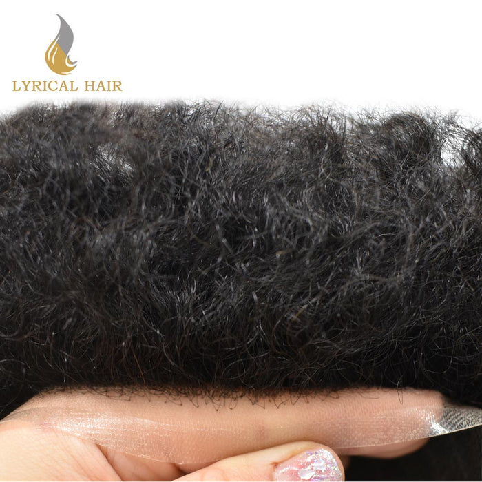 LYRICAL HAIR Afro Men Hair System French Lace with Injected PU Skin Non Surgical Mens Toupee for African American Mens Hair Piece
