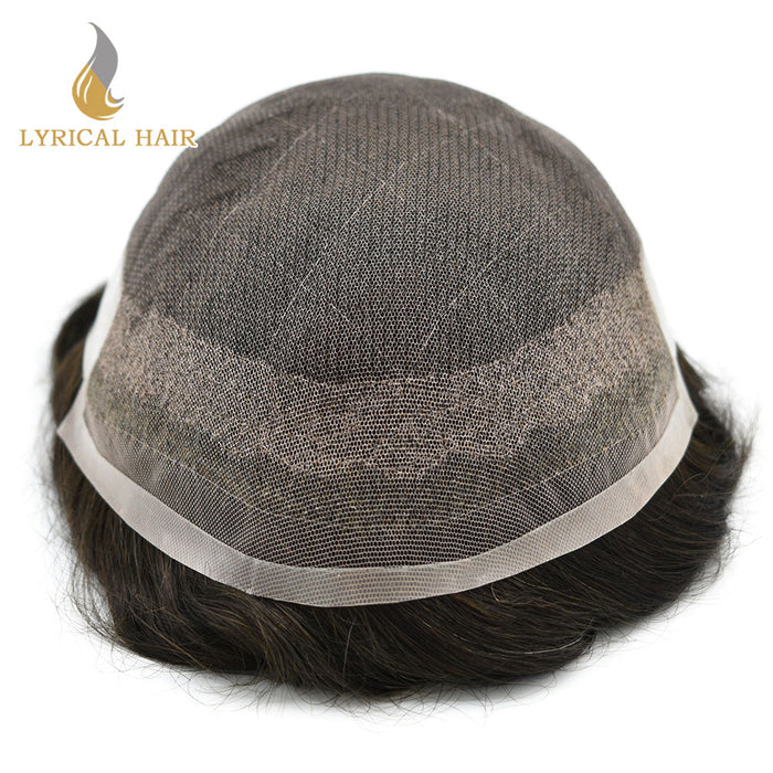 LYRICAL HAIR US Stock French Lace With Poly Coated Human Hair System For Men Natural Hairline Bleached  Knots Toupee for Men