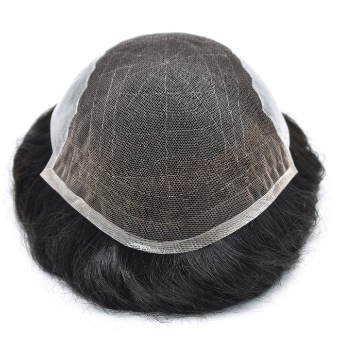 French Lace With PU Human Hair System For Men Natural Hairline Bleached  Knots Toupee for Men | Black