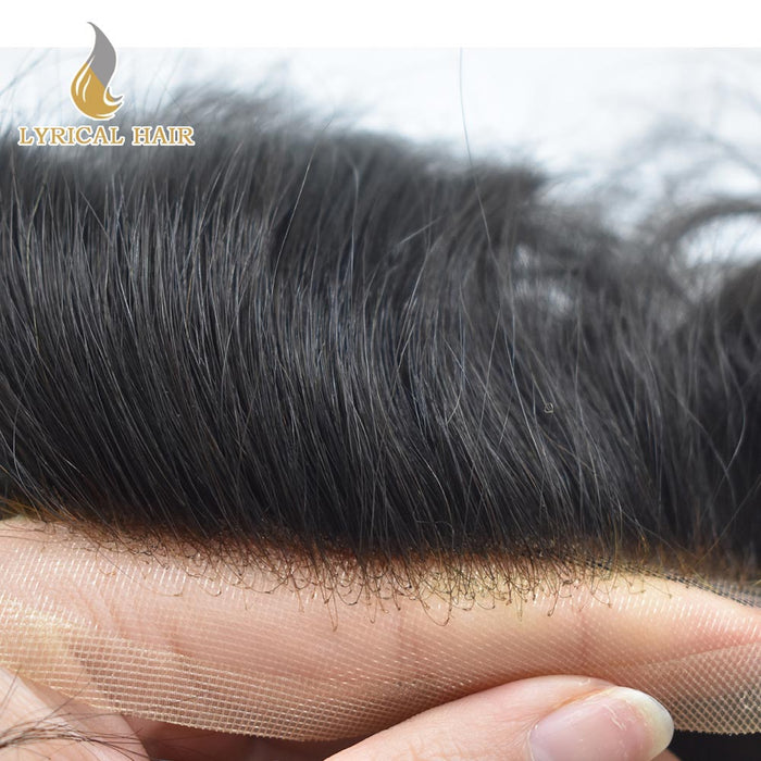 LYRICAL HAIR Fine Mono Hair System for Men PU Coated Perimeter 1/4ft Welded Mono Mens Hairpieces Lace Front Toupee