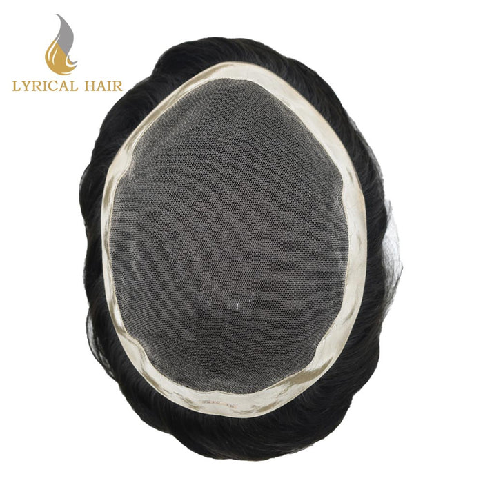 LYRICAL HAIR US Stock French Lace Hair System for Men PU Coated Mens Hairpiece Center Lace Human Toupee for Men