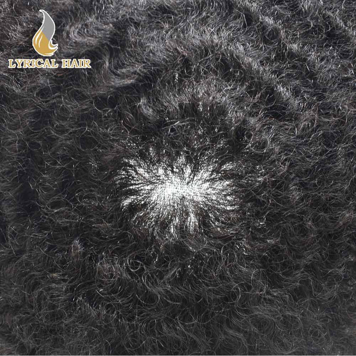 LYRICAL HAIR Afro Men Hair System French Lace with Injected PU Skin Non Surgical Mens Toupee for African American Mens Hair Piece