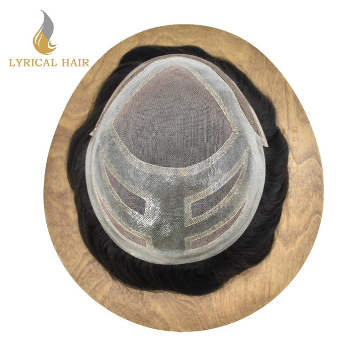 LYRICAL HAIR Fine Mono Poly Skin Mens Hair Pieces French Lace Front Men Toupee Hair Replacement System for Men