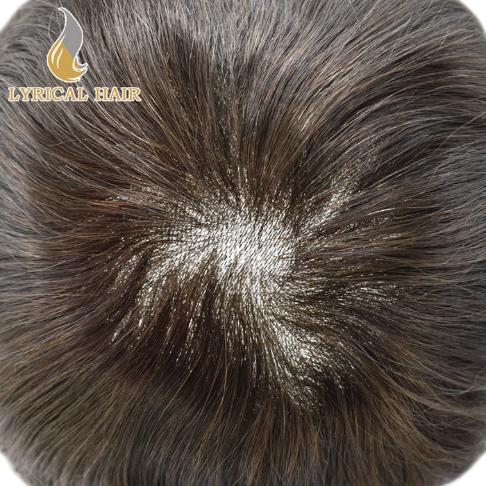 LYRICAL HAIR 0.08mm Thickness Natural&Durable Thin Skin Human Hair System For Men V-Looped Knots Mens Hairpieces Natural Hairline  Toupee for Men