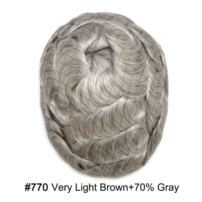 US Stock Toupee for Mens Full PU Injected Human Hairpiece for Men Durable Mens Hair System | Black
