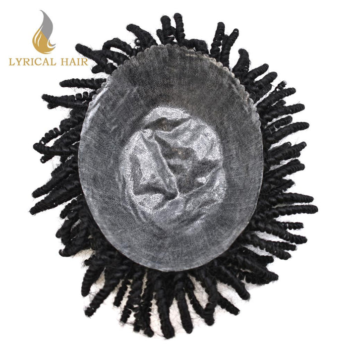 LYRICAL HAIR Afro Curl Toupee For Black Men US STOCK Crochet Braid African American Afro Wavy Men Toupee Hairpieces Full Poly Thin Skin Mens Hair System