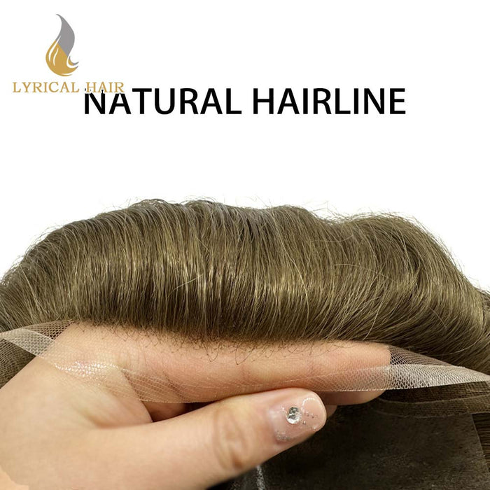 LYRICAL HAIR Mens Toupee Lace Front Skin Hair System for Men 0.06mm Thin Skin Undetectable V-looped Mens Hairpieces