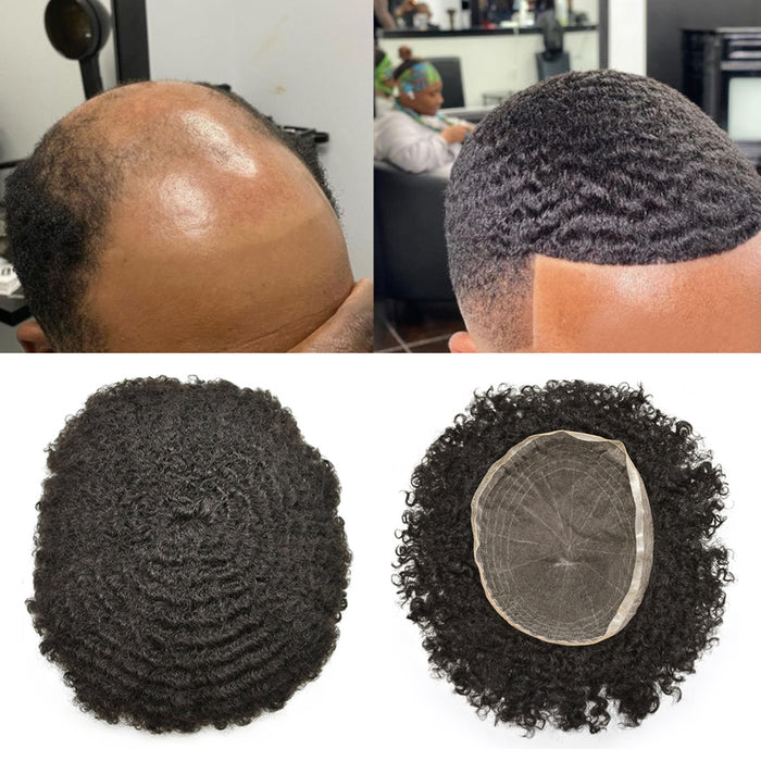 LYRICAL HAIR Afro Curly Toupee For Black Men Full French Lace Hair Units Mens Hairpieces