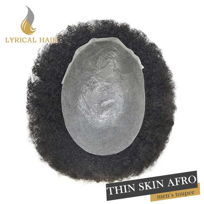 LYRICAL HAIR Kinky Curly Afro Mens Toupee 0.03-0.06mm Thickness PU Hair Unit For Black Men