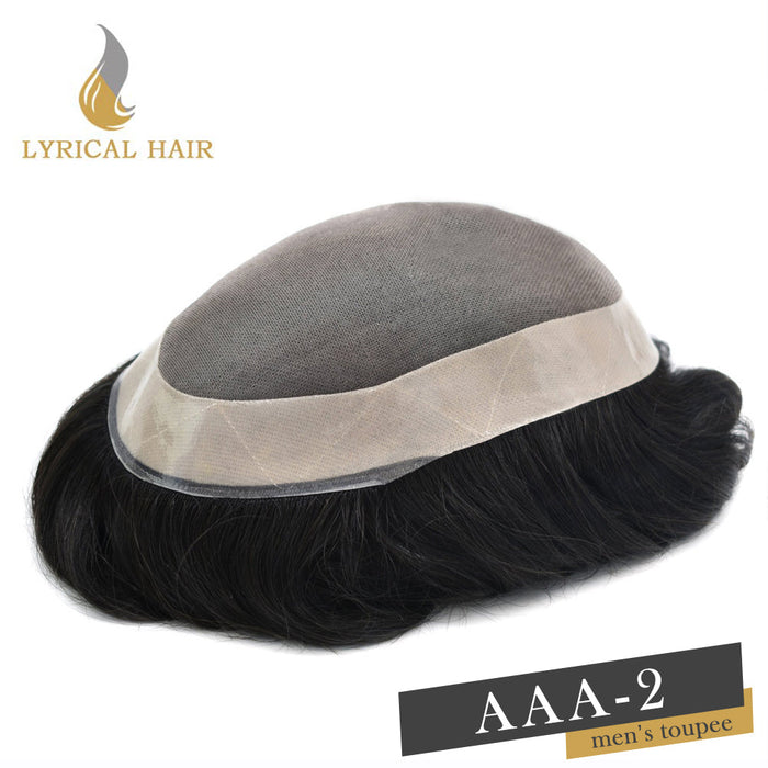 LYRICAL HAIR US Stock Human Hair System For Men Monofilament With PU Lace Folded In Front Hairpiece