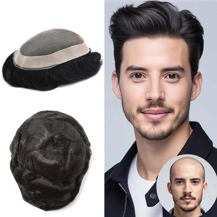 LYRICAL HAIR Human Hair System For Men Monofilament With PU Lace Folded In Front Hairpiece