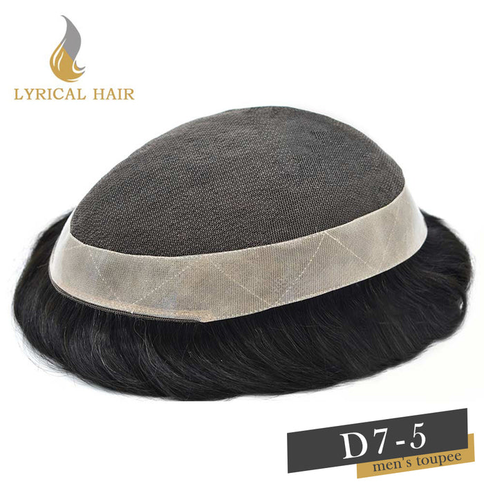 LYRICAL HAIR Mens Toupee Hair System French Lace PU Coated Mens Hairpiece Center Lace Human Toupee for Men