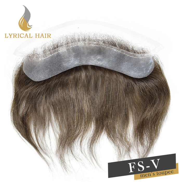 LYRICAL HAIR US Stock Human Hair Mens Frontal Hairpiece Forehead Hairline Toupee French Lace With PU Natural Hairline For Receding Hairline 4X18cm