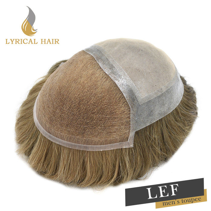 LYRICAL HAIR Hair Systems Lace Front with Injected PU Mens Toupee Bleached Knots Natural Hairline Toupee for Men
