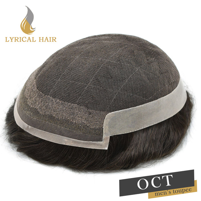 LYRICAL HAIR French Lace With Poly Coated Human Hair System For Men Natural Hairline Bleached Knots Toupee for Men