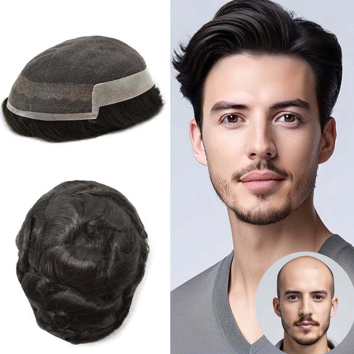 LYRICAL HAIR US Stock French Lace With Poly Coated Human Hair System For Men Natural Hairline Bleached  Knots Toupee for Men