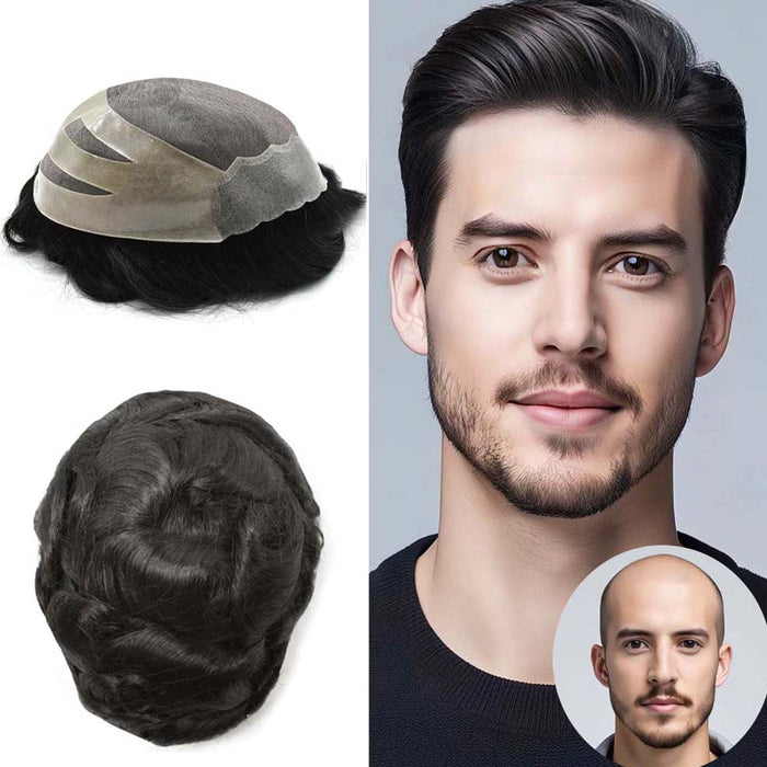 LYRICAL HAIR Mens Hair System Fine Monofilament Front Mens Human Hair Toupee Non-Surgical Hair Replacement For Mens Hairpiece