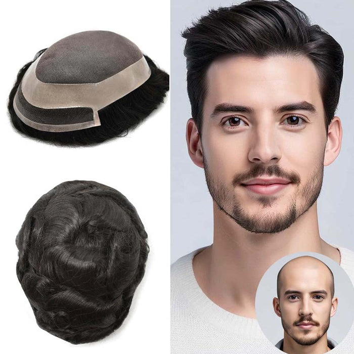 LYRICAL HAIR US Stock Fine Mono Hair System for Men PU Coated Perimeter 1/4ft Welded Mono Lace Front Mens Hairpieces