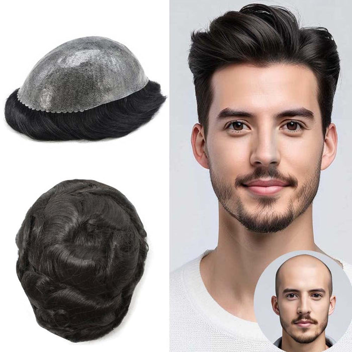 LYRICAL HAIR Men Hair System Full Poly 0.12mm Thickness Men Toupee Hairpieces