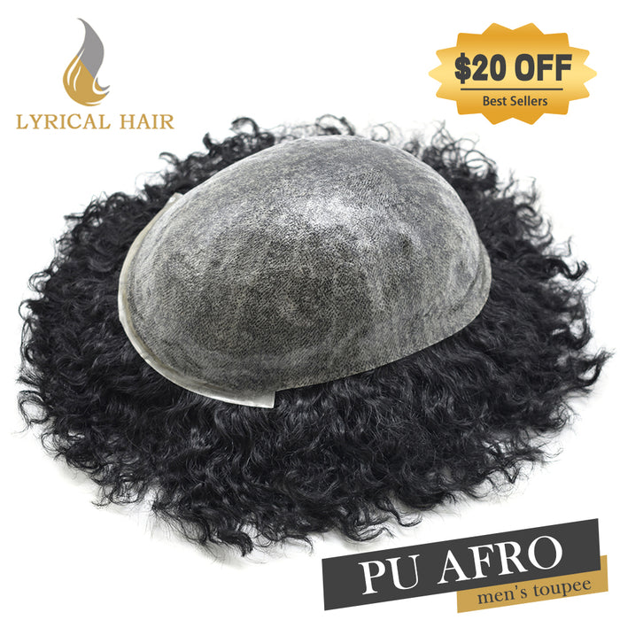 LYRICAL HAIR US Stock Afro Toupee for Black Men Full Injected PU Curly Hair Unit For American African Men