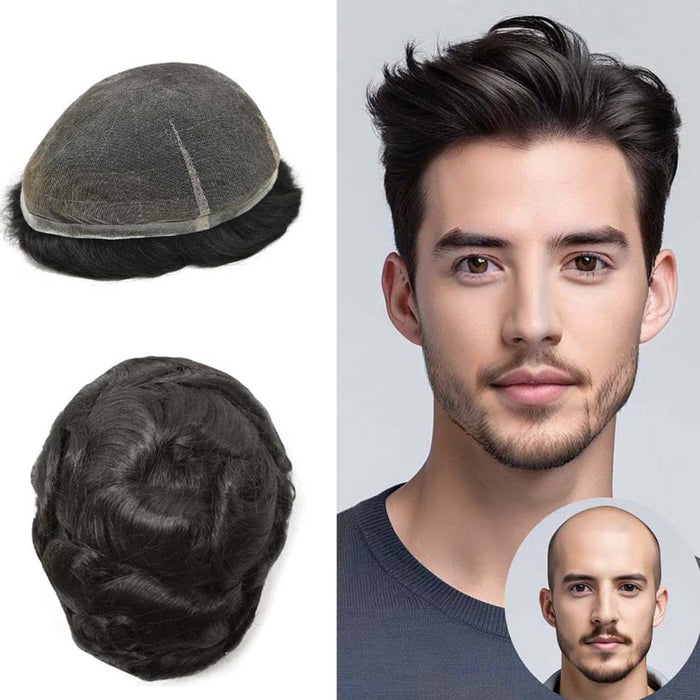 LYRICAL HAIR Mens Toupee Full Swiss Lace Hair System Bleached Knots Mens Hairpieces Natural Hairline Toupee for Men
