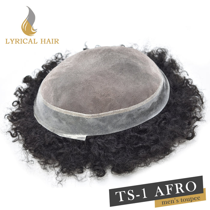 US STOCK Afro Toupee For Men African Curly Monofilament Durable Hair System For Black Men Hair Unit 25mm