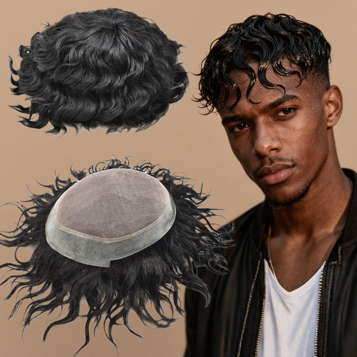 US STOCK Afro Toupee For Men African Curly Monofilament Durable Hair System For Black Men Hair Unit 25mm