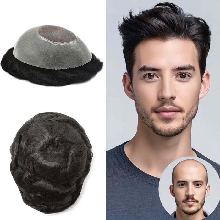 LYRICAL HAIR Human Hair System For Men Monofilament With 2inch PU Mens Hairpieces