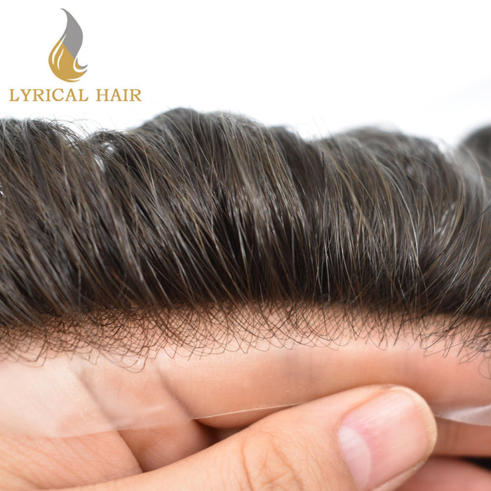 LYRICAL HAIR 0.08mm Thickness Natural&Durable Thin Skin Human Hair System For Men V-Looped Knots Mens Hairpieces Natural Hairline  Toupee for Men